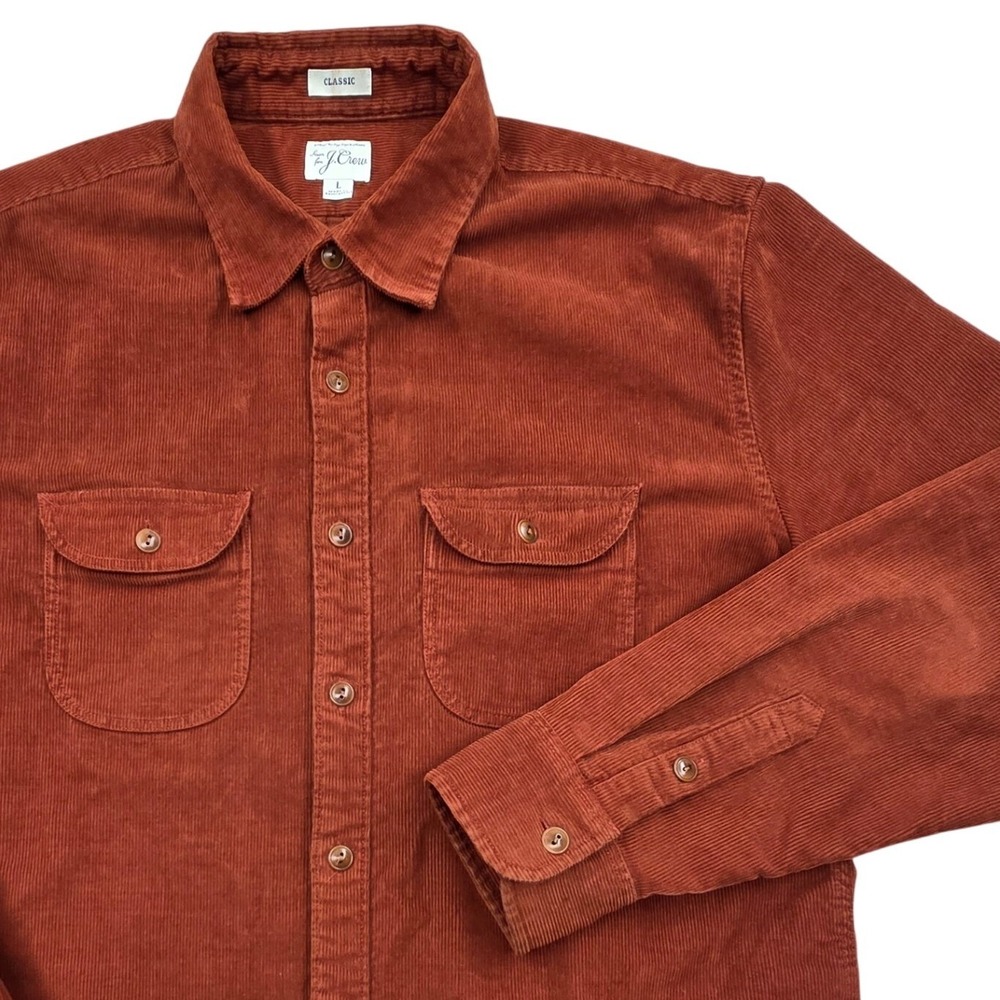 J.Crew Classic Stretch Corduroy Overshirt Shacket Rust‎ Orange AB679 Mens Large